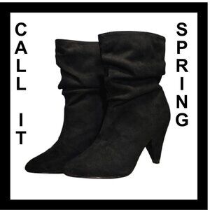 CALL IT SPRING Black pointed toe cone heel slouchy boots